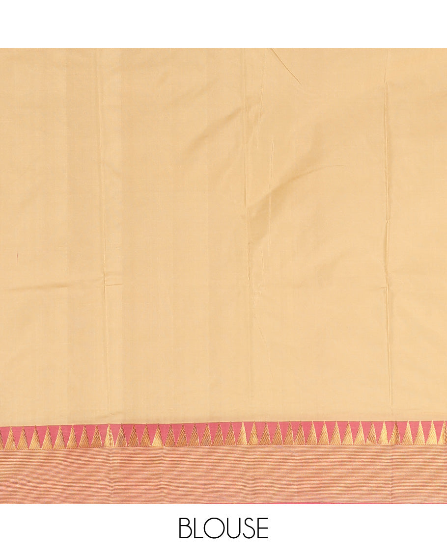 Sandal aarani gift saree, contrast temple border & pallu of stripes