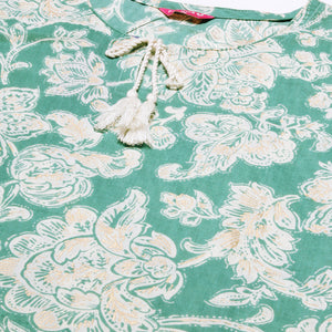 Floral Block Printed & Khari Printed Zari Embellished Kurta - Green
