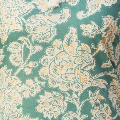 Floral Block Printed & Khari Printed Zari Embellished Kurta - Green