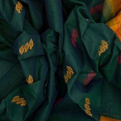 Teal Handloom Rasipuram Cotton Saree With Floral Buttas