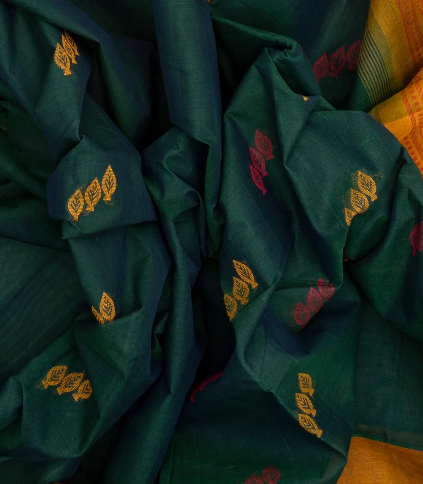 Teal Handloom Rasipuram Cotton Saree With Floral Buttas
