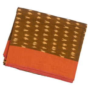 Olive Green Handloom Orissa Cotton Saree With Tie & Dye Motifs