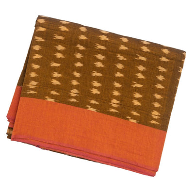 Olive Green Handloom Orissa Cotton Saree With Tie & Dye Motifs