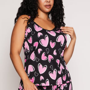 Plus Size Heart Print Pajama Cami and Shorts