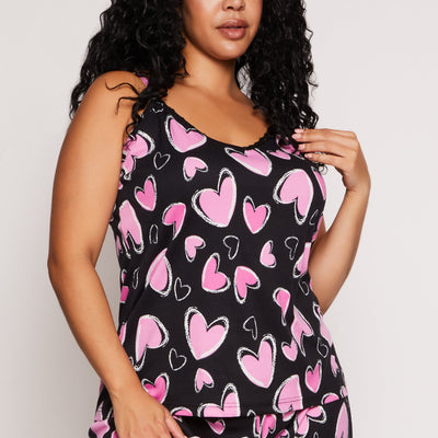 Plus Size Heart Print Pajama Cami and Shorts