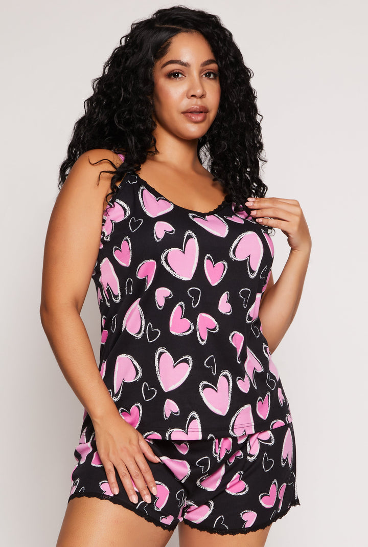 Plus Size Heart Print Pajama Cami and Shorts