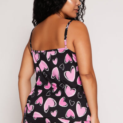 Plus Size Heart Print Pajama Cami and Shorts