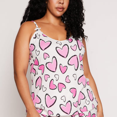 Plus Size Heart Print Pajama Cami and Shorts