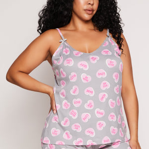 Plus Size Heart Graphic Print Pajama Cami and Shorts