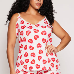 Plus Size Heart Graphic Print Pajama Cami and Shorts