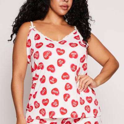 Plus Size Heart Graphic Print Pajama Cami and Shorts