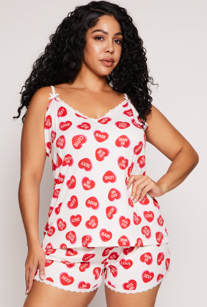 Plus Size Heart Graphic Print Pajama Cami and Shorts