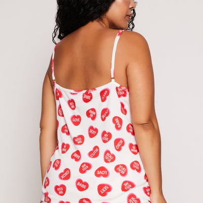 Plus Size Heart Graphic Print Pajama Cami and Shorts