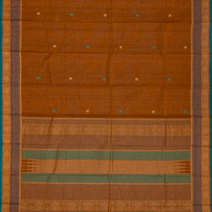 Oil Mustard Handloom Kanchi Cotton Saree With Annam Buttas