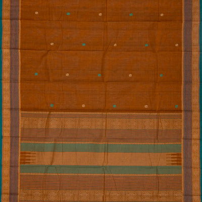 Oil Mustard Handloom Kanchi Cotton Saree With Annam Buttas