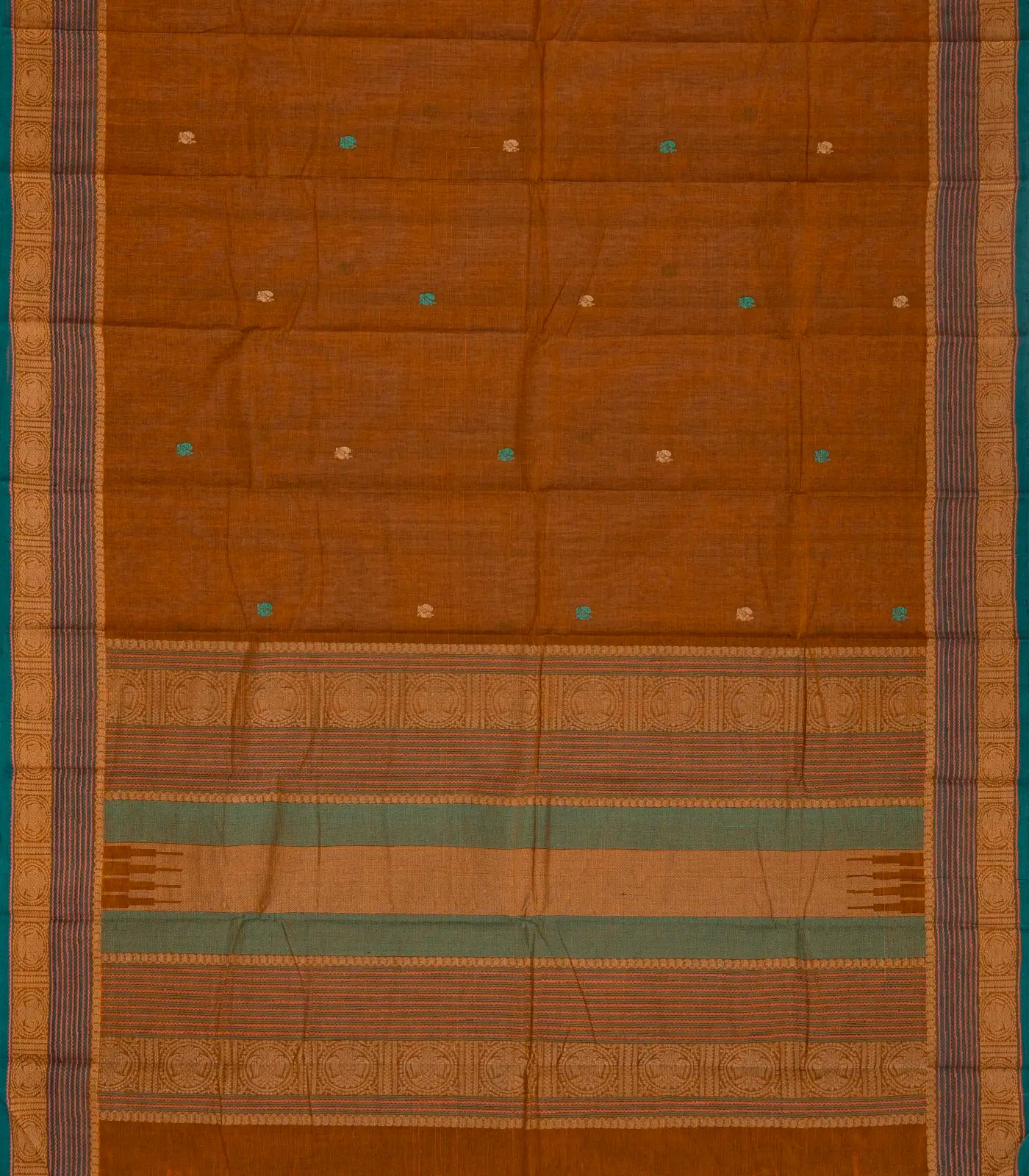 Oil Mustard Handloom Kanchi Cotton Saree With Annam Buttas