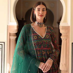 Dune Green Printed Chinon Suit Set