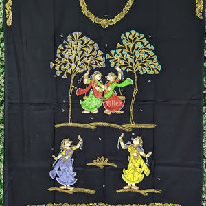 Black Nartaki Theme Pattachitra Kurti Cotton Dress Material