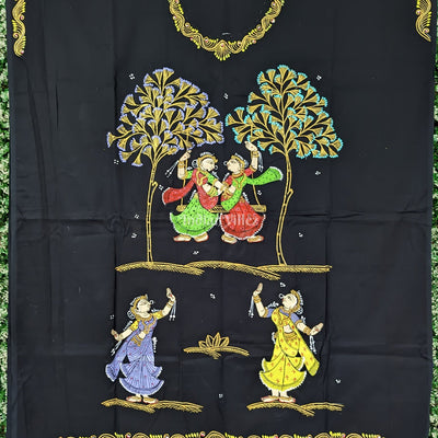 Black Nartaki Theme Pattachitra Kurti Cotton Dress Material