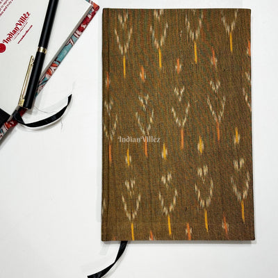 Mehandi Green Handmade Ikat Woven Cotton Fabric Cover Diary