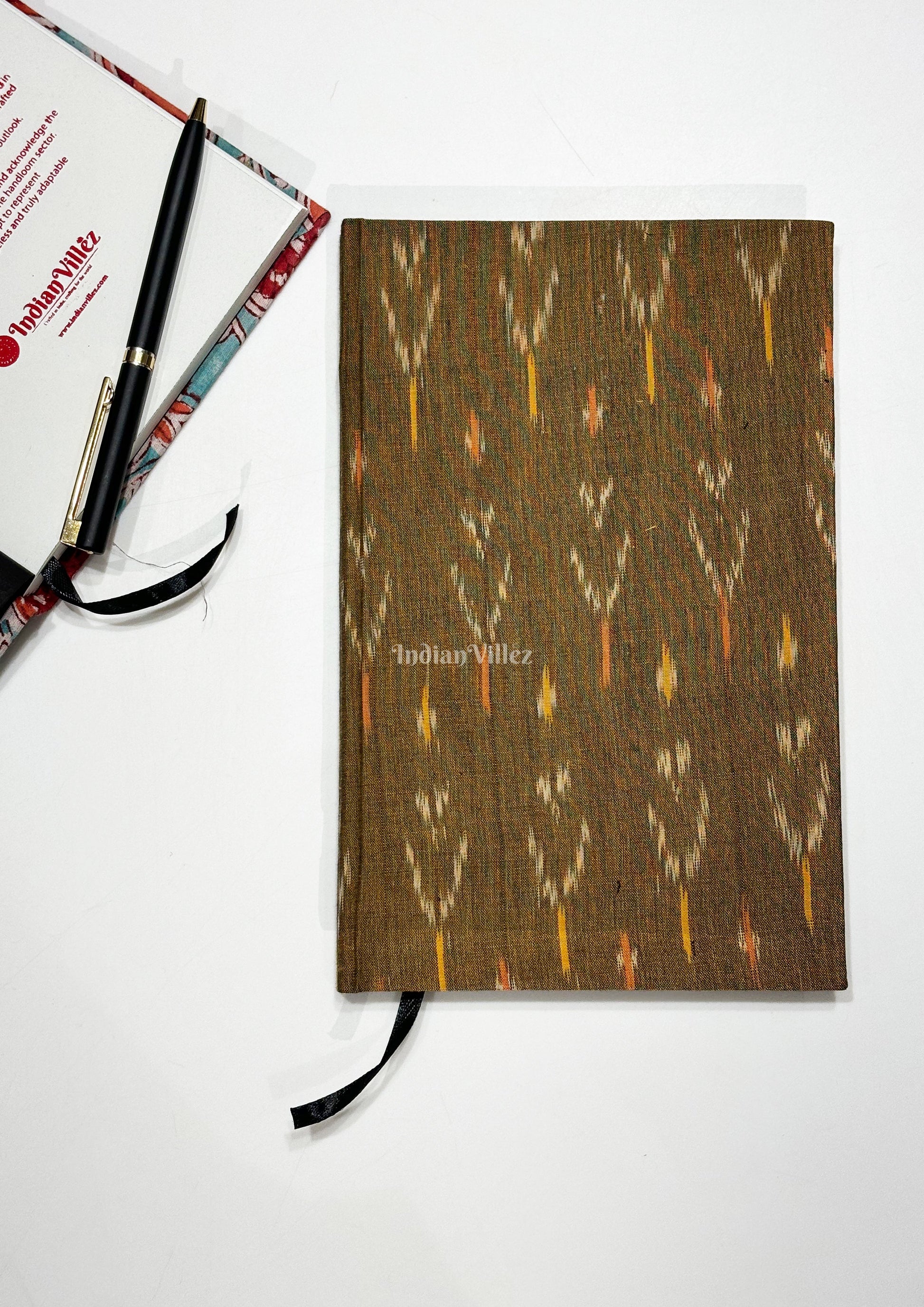 Mehandi Green Handmade Ikat Woven Cotton Fabric Cover Diary