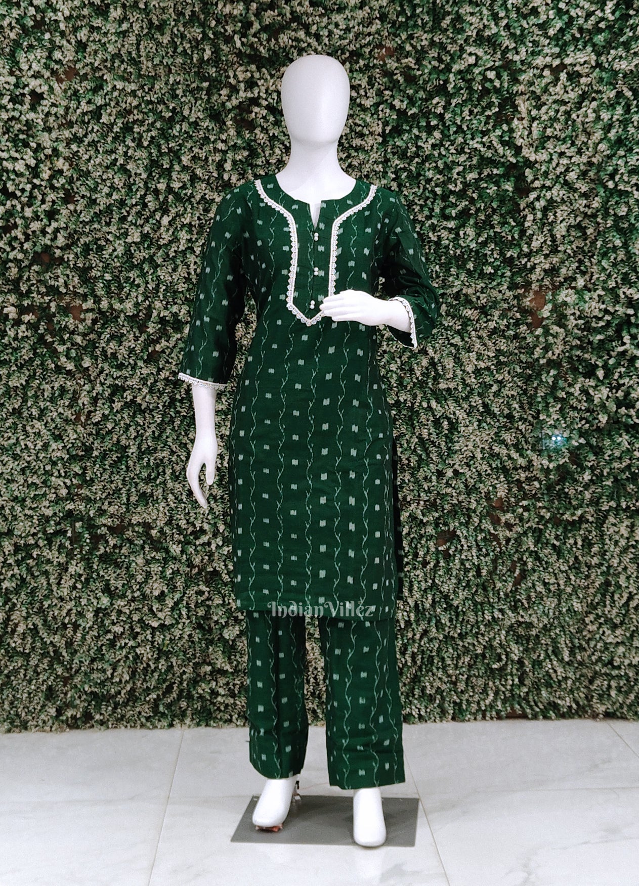Green Tipa Design Odisha Ikat Designer Cotton Kurti Set with Pallazo (Co-Ords Set)