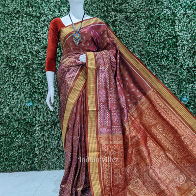 Maroon Pink Body Tissue (Zari) Sambalpuri Silk Saree