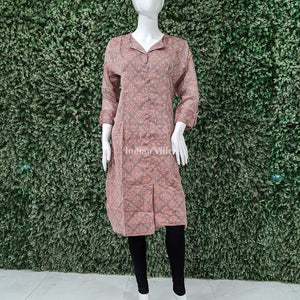 Pink Grey Odisha Ikat Designer Cotton Kurti for Women