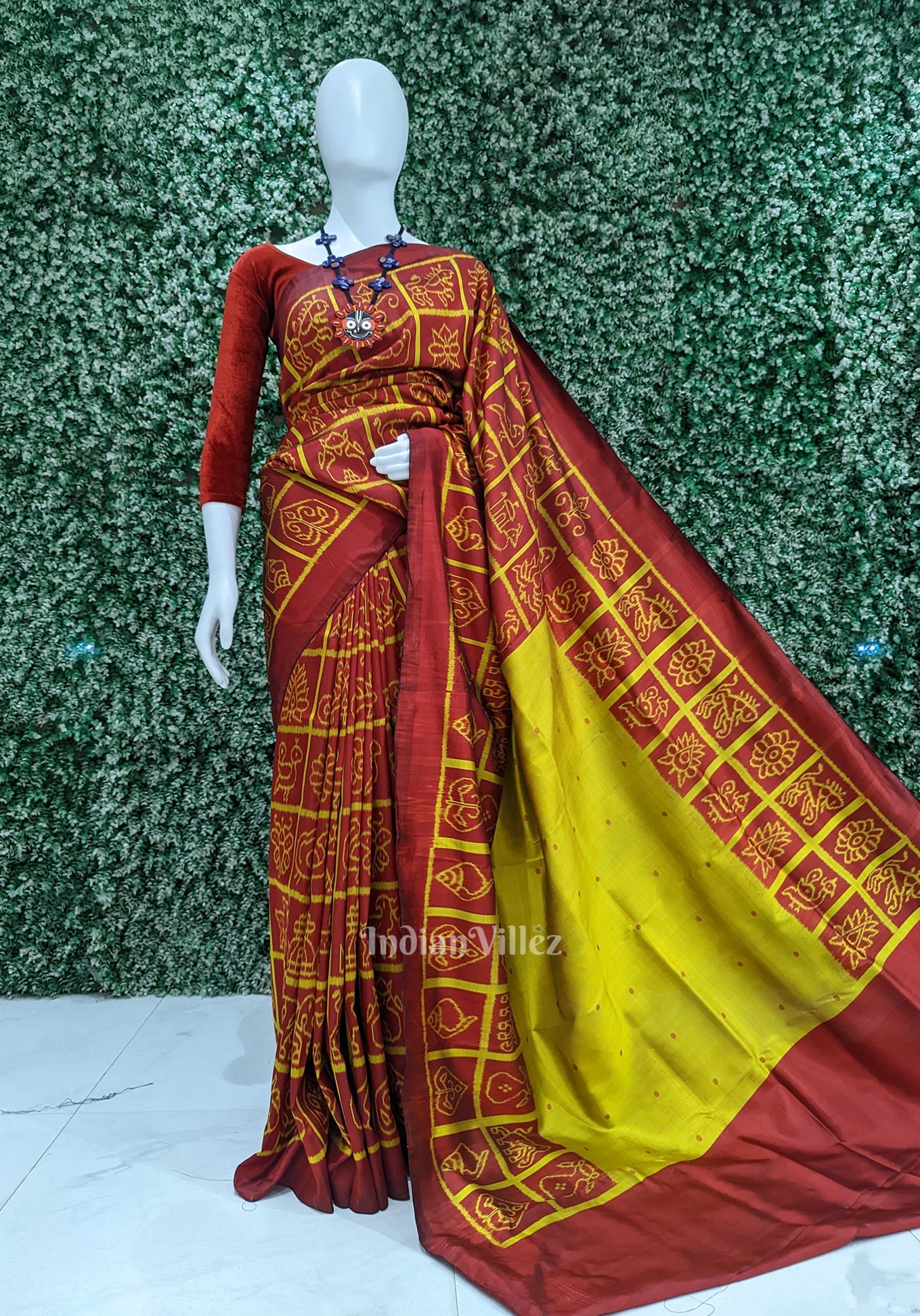 Deep Red Nabakothi Contemporary Silk Saree