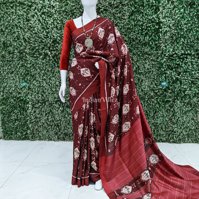|| Jhasha || Maroon Fish Motif Odisha Ikat Contemporary Silk Saree