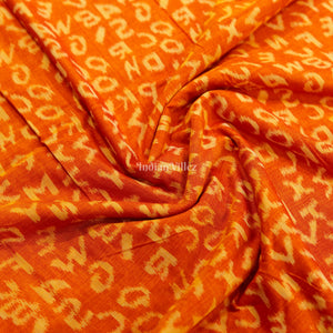 Golden Orange English Alphabet Sambalpuri Cotton Fabric