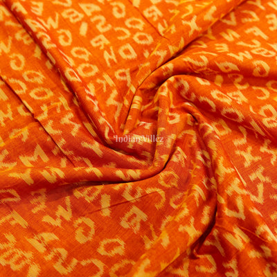 Golden Orange English Alphabet Sambalpuri Cotton Fabric