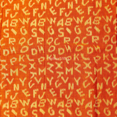 Golden Orange English Alphabet Sambalpuri Cotton Fabric
