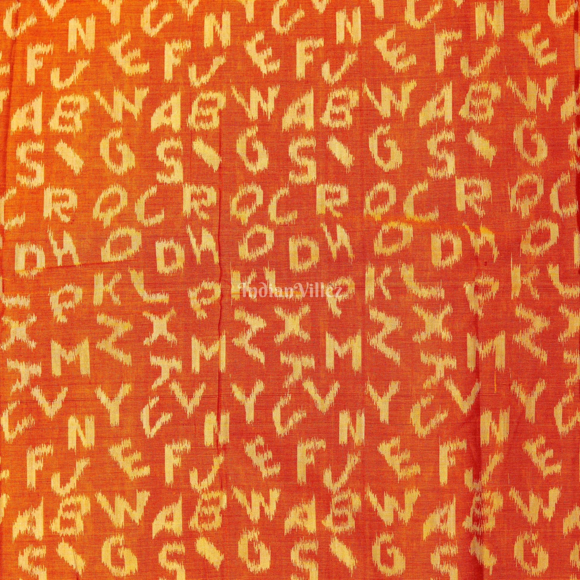 Golden Orange English Alphabet Sambalpuri Cotton Fabric