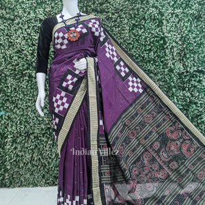 Violet Black Pasapali Border Bomkai Sambalpuri Silk saree
