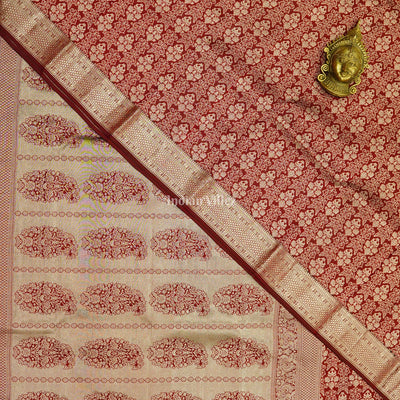 Maroon With Silver Body Work Pure Kanjivaram Silk Saree