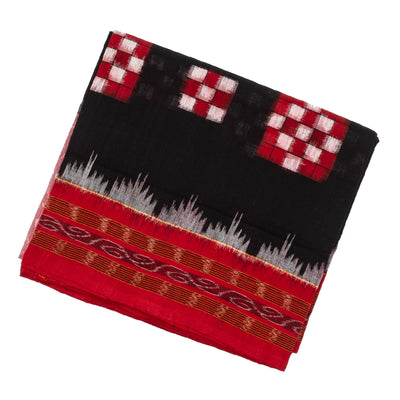 Black Orissa Cotton Saree With Tie & Dye And Square Motifs