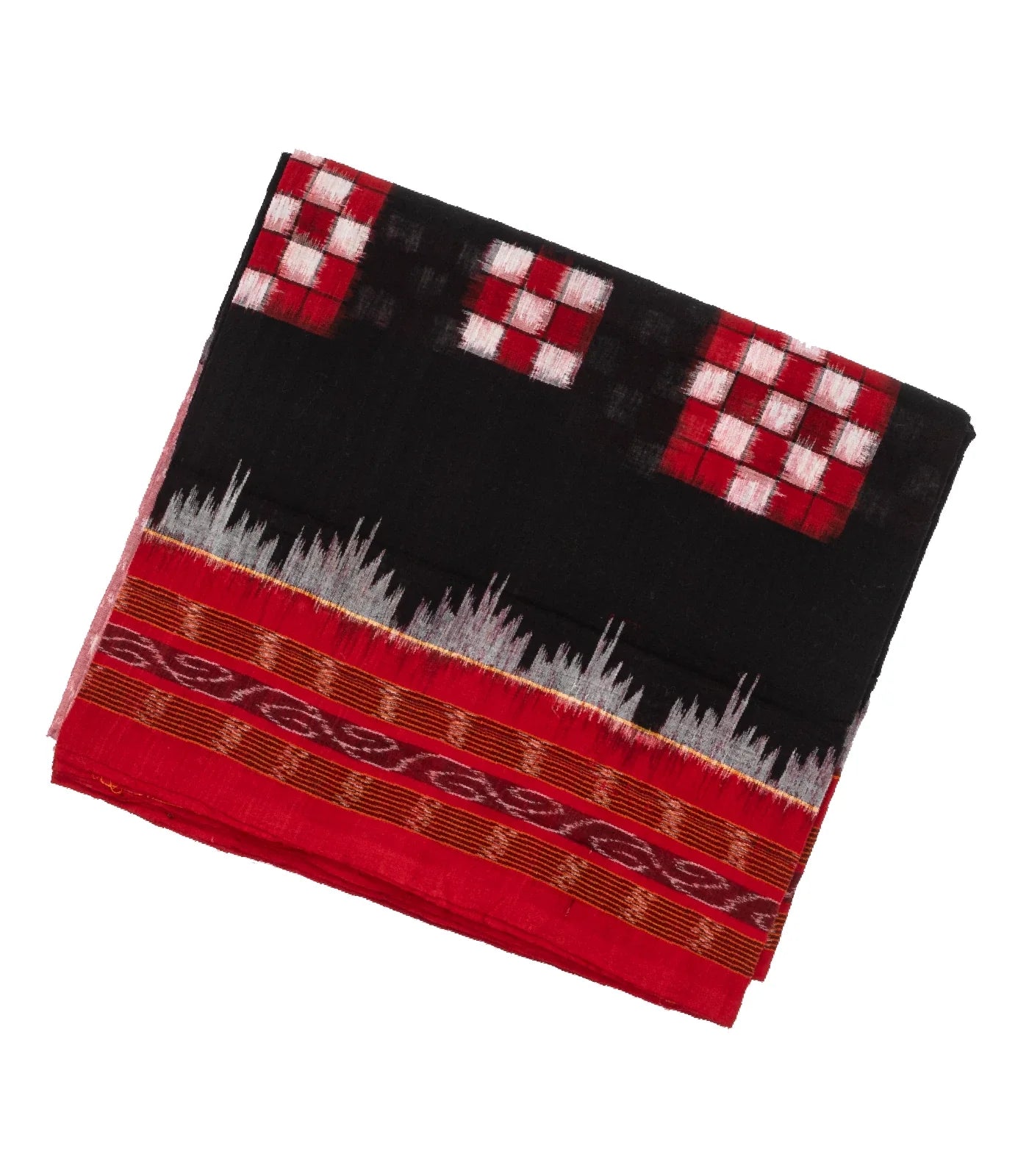 Black Orissa Cotton Saree With Tie & Dye And Square Motifs