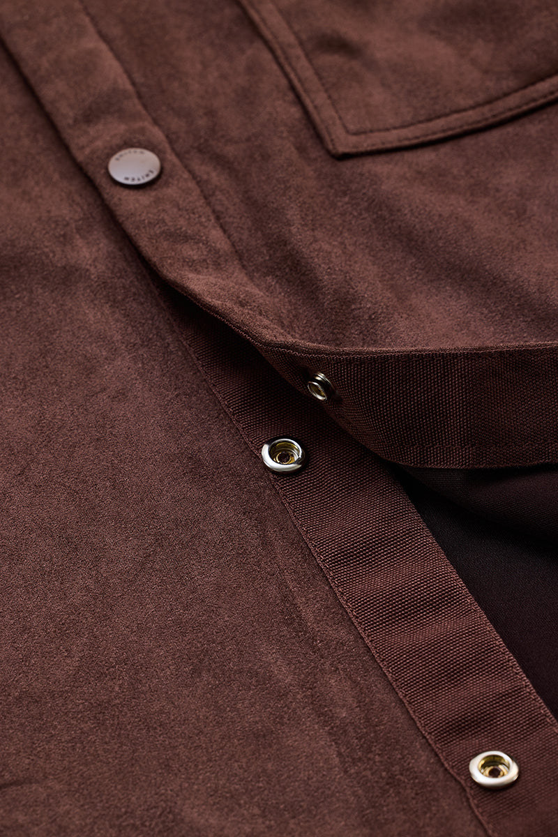 Brown Suede Snap Button Overshirt