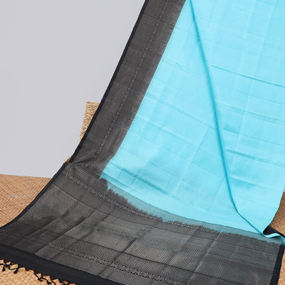 Blue Mayur soft silk saree with contrast zari design border and argyle pattern pallu