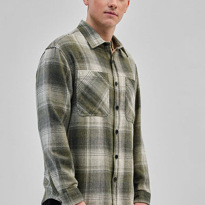Green Double Pocket Flannel Overshirt