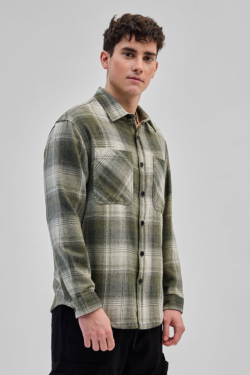 Green Double Pocket Flannel Overshirt