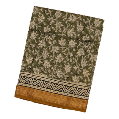 Green Handloom Chanderi Cotton Saree With Printed Motifs