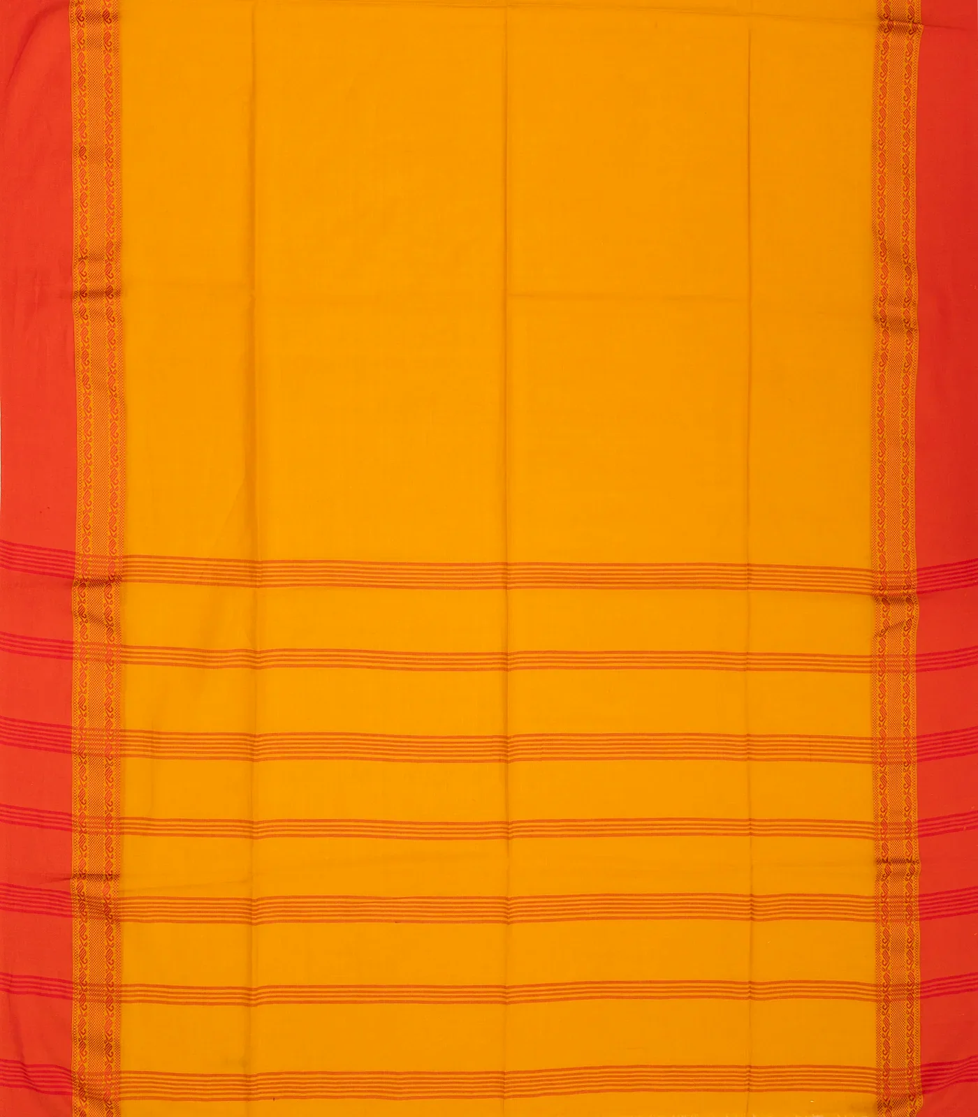 Turmeric Yellow Handloom Bengal Cotton Saree With Red Border