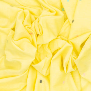 Yellow Handloom Bengal Cotton Saree With Radha Krishna In a Floral Swing Pallu design