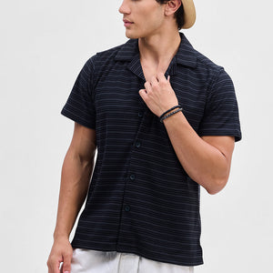 Grey Textured Stripes Shirt