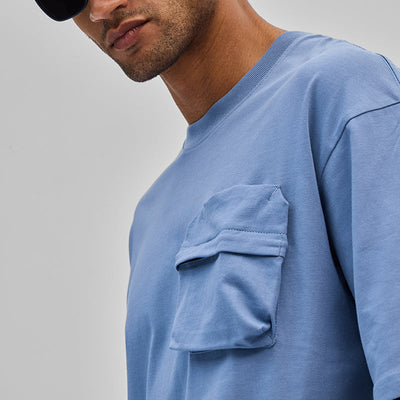 Blue Utility Pocket Oversized T-Shirt