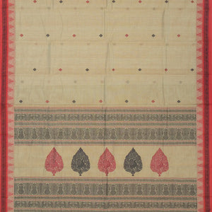 Taupe Handloom Kanchi Cotton Saree With Diamond Buttas