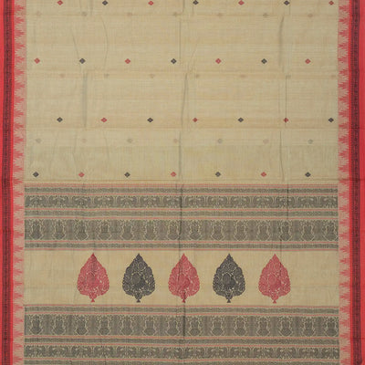 Taupe Handloom Kanchi Cotton Saree With Diamond Buttas