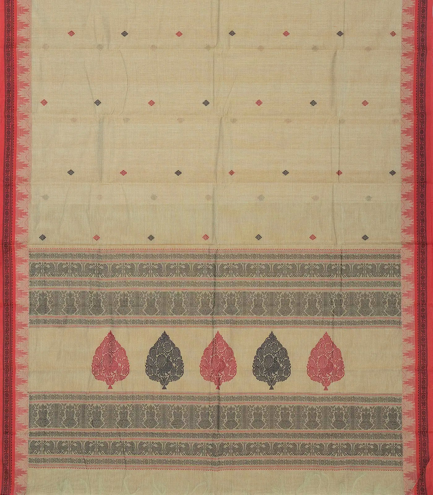 Taupe Handloom Kanchi Cotton Saree With Diamond Buttas